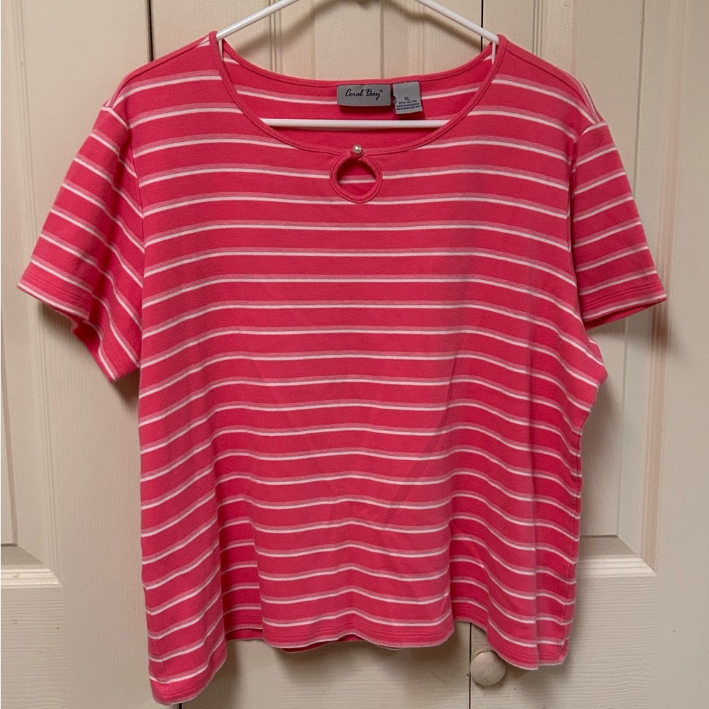 Coral Bay Vibrant Pink and White Striped Tee